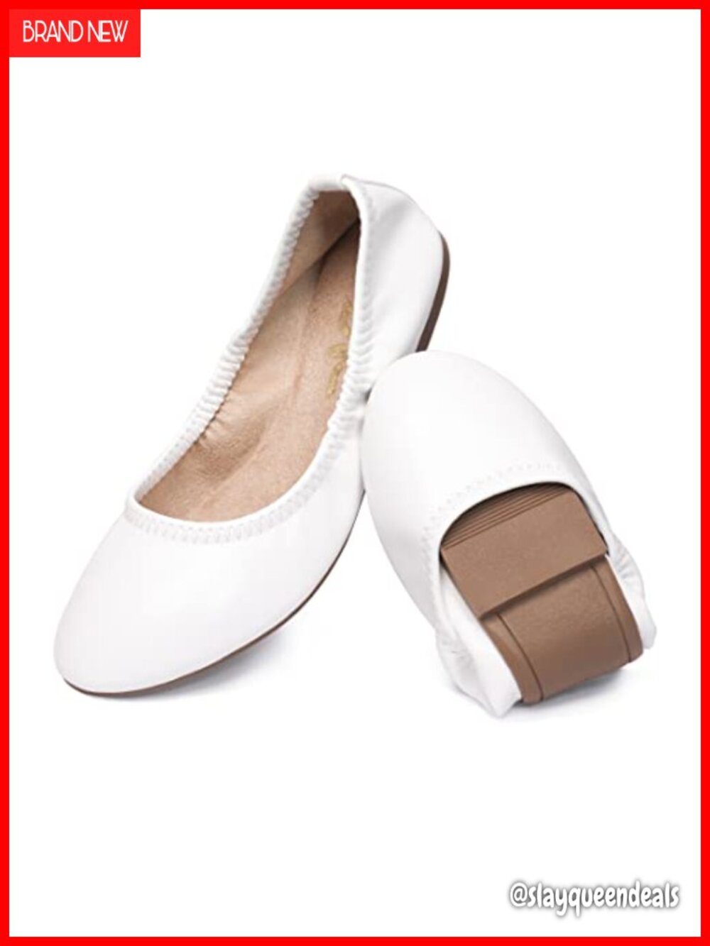 Women's Faux Leather Ballet Flats Round Toe Slip On Foldable Travel Shoes